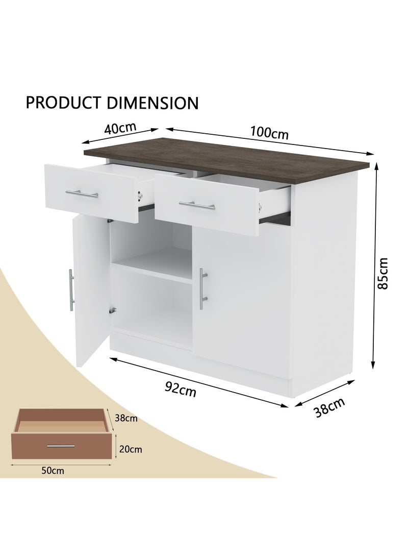 Mahmayi Mahmayi Stylish Multifunctional Medium Height Cabinet with 2 Drawer, and 2 Door Storage Ideal for Hallway, Living Room, Kitchen, Bedroom - Dark Grey Chicago Concrete and Premium White  - Image 2