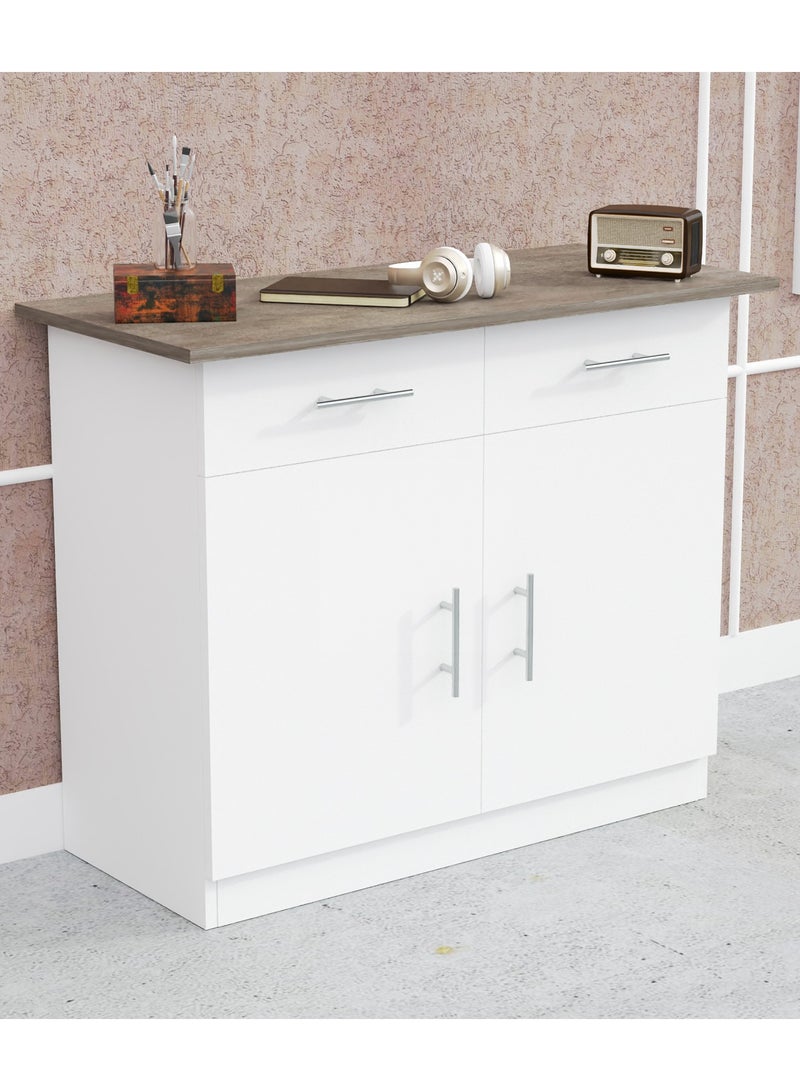 Mahmayi Mahmayi Stylish Multifunctional Medium Height Cabinet with 2 Drawer, and 2 Door Storage Ideal for Hallway, Living Room, Kitchen, Bedroom - Dark Grey Chicago Concrete and Premium White  - Image 3