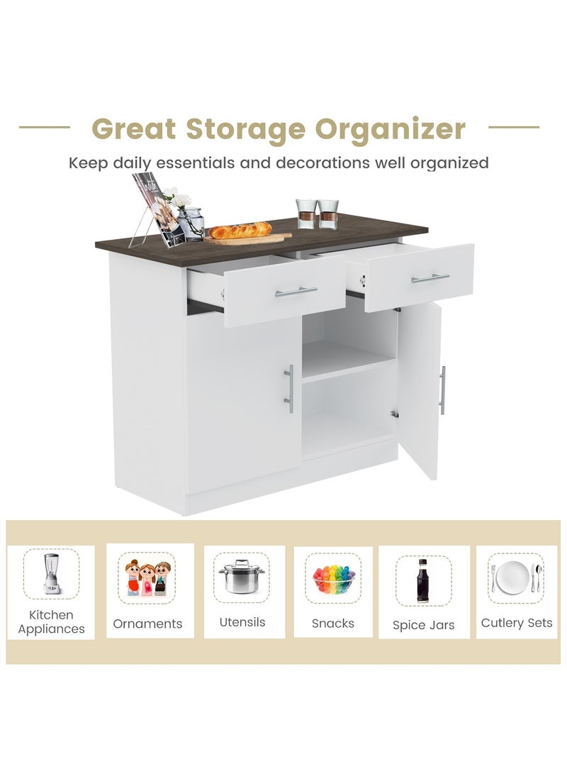 Mahmayi Mahmayi Stylish Multifunctional Medium Height Cabinet with 2 Drawer, and 2 Door Storage Ideal for Hallway, Living Room, Kitchen, Bedroom - Dark Grey Chicago Concrete and Premium White  - Image 4