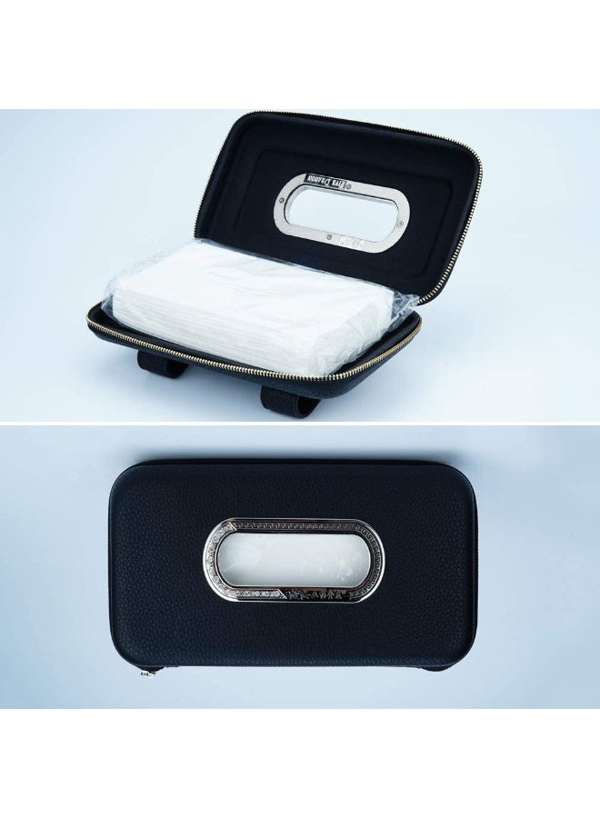NOSKIN Car Tissue Holder, Premium PU Leather Sun Visor & Backseat Napkin Case, Black - Image 4