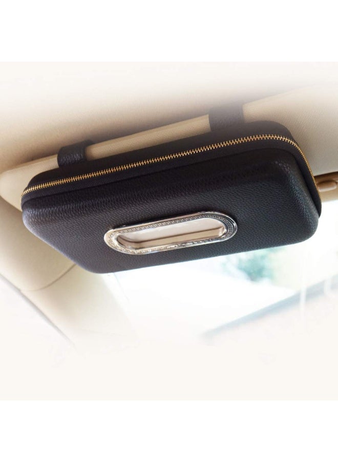 NOSKIN Car Tissue Holder, Premium PU Leather Sun Visor & Backseat Napkin Case, Black - Image 1