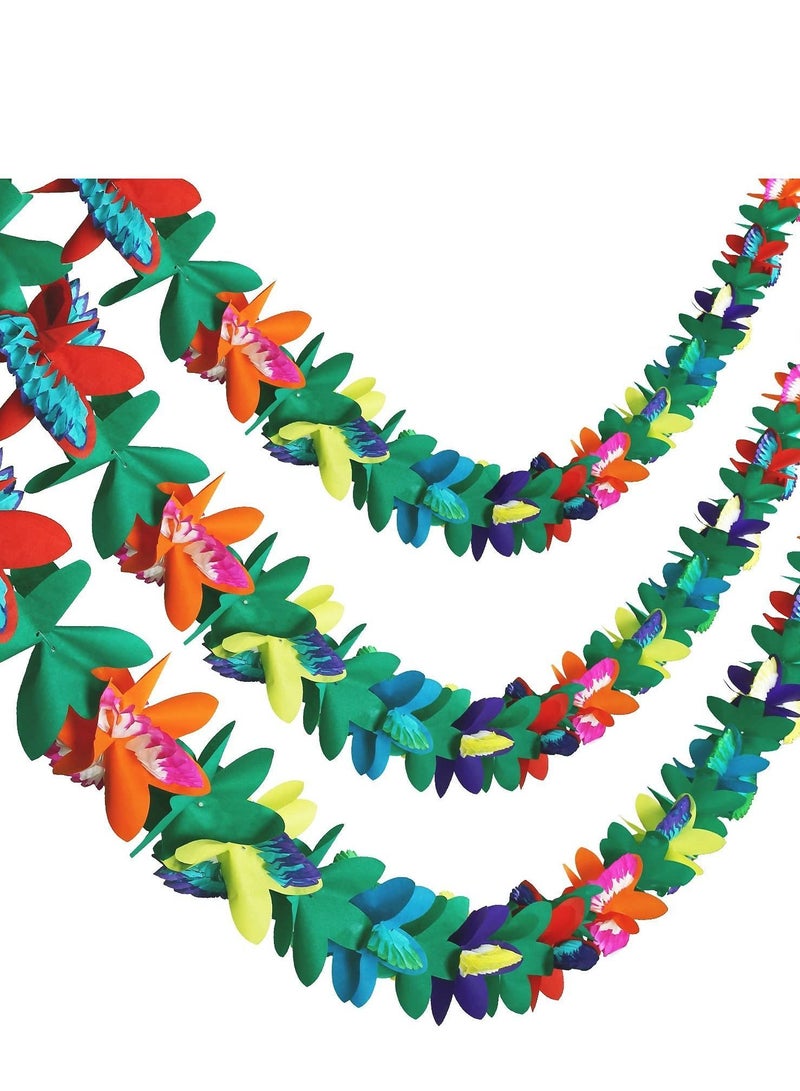 Y&D "3Pcs Tropical Flower Garland Tissue Luau Hawaii Multicolored Leaves Banner for Party Birthday Hawaiian Theme Party, Beach Bar Vacation - 27ft - Image 1
