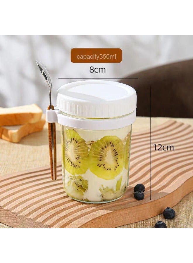 آنا كوب زجاجي محكم الغلق بغطاء وملعقة لتخزين الإفطار الخفيف مثل الشوفان والحليب والسلطة والزبادي - سهل الحمل - Image 1