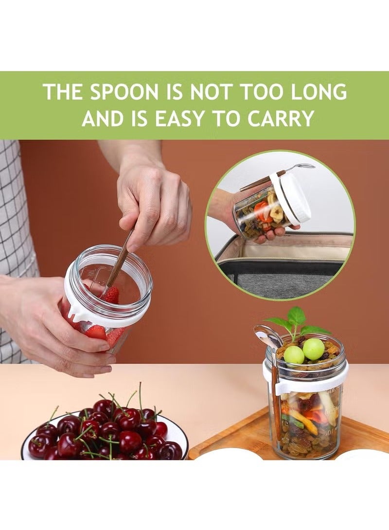 آنا كوب زجاجي محكم الغلق بغطاء وملعقة لتخزين الإفطار الخفيف مثل الشوفان والحليب والسلطة والزبادي - سهل الحمل - Image 2