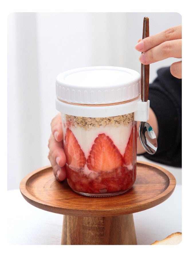 آنا كوب زجاجي محكم الغلق بغطاء وملعقة لتخزين الإفطار الخفيف مثل الشوفان والحليب والسلطة والزبادي - سهل الحمل - Image 4