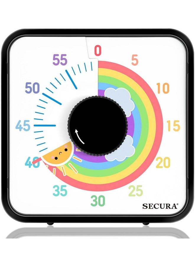 Secura 60-Minute Visual Timer, 7.5 Inch Magnetic Rainbow Countdown Timer for Classroom or Kitchen, Durable Mechanical Timer Clock with Magnetic Backing (Black & Sun) - Image 1