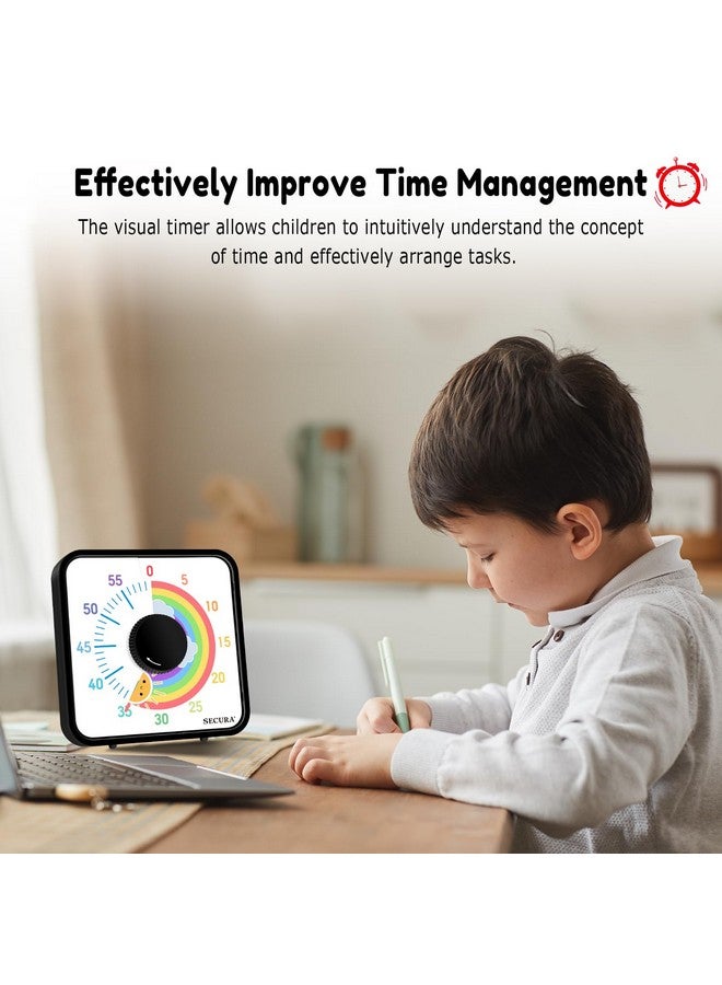 Secura 60-Minute Visual Timer, 7.5 Inch Magnetic Rainbow Countdown Timer for Classroom or Kitchen, Durable Mechanical Timer Clock with Magnetic Backing (Black & Sun) - Image 4