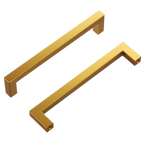 Hickory Hardware Solid Core Kitchen Cabinet Pulls, Luxury Cabinet Handles, Hardware for Doors & Dresser Drawers, 5-1/16 Inch (128mm) Hole Center, Brushed Golden Brass, Skylight Collection (Pack of 1) - Image 1