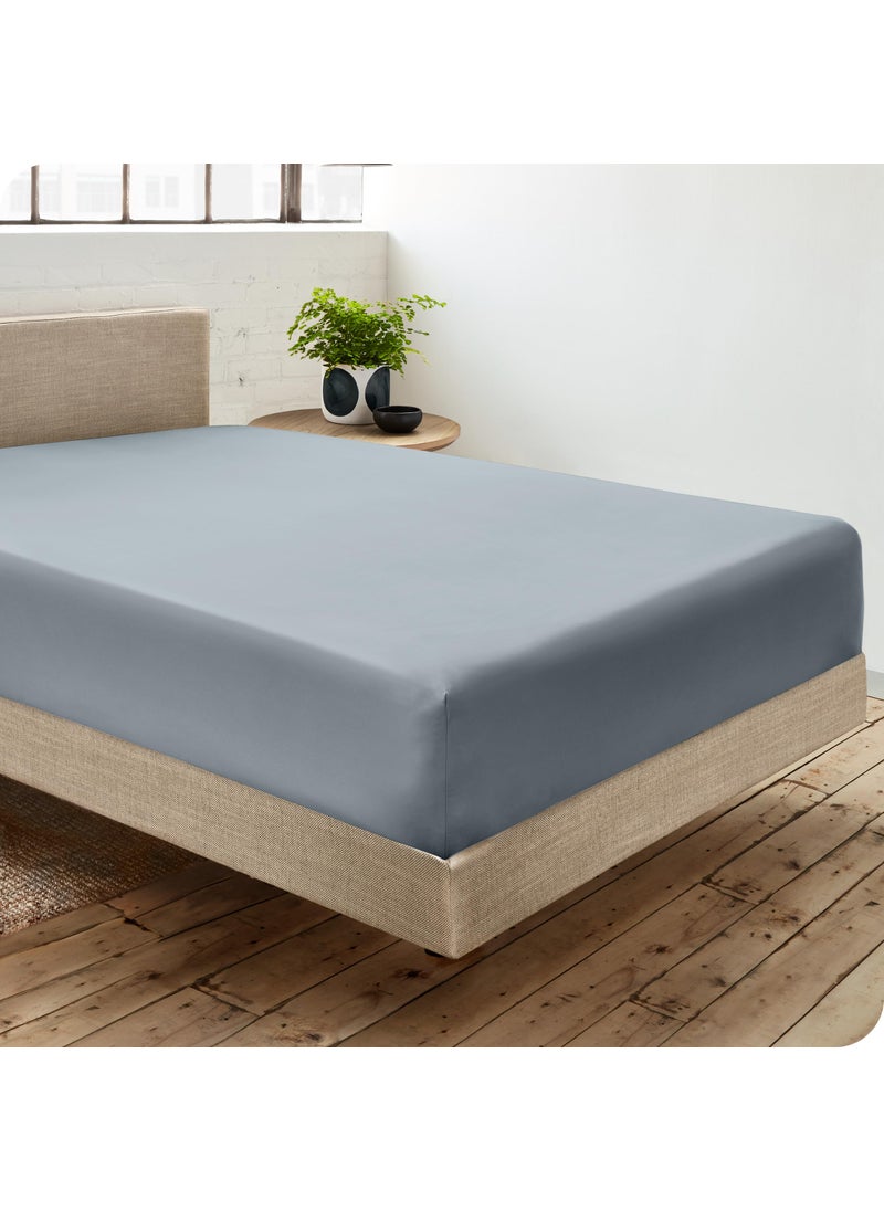Bare Home Bare Home 100% Organic Cotton Queen Bottom Sheet - Crisp Percale Weave - Lightweight & Breathable - Deep Pocket Fitted Sheet (Queen  Dusty Blue)  - Image 2