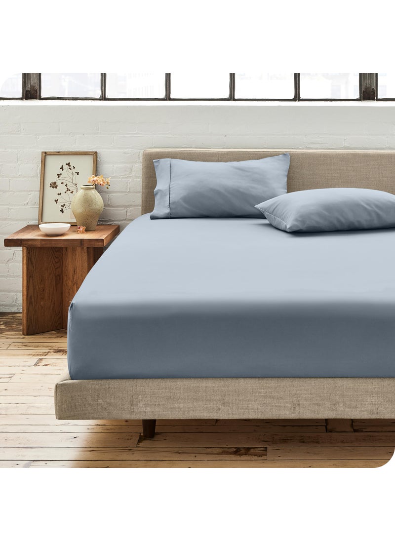 Bare Home Bare Home 100% Organic Cotton Queen Bottom Sheet - Crisp Percale Weave - Lightweight & Breathable - Deep Pocket Fitted Sheet (Queen  Dusty Blue)  - Image 1
