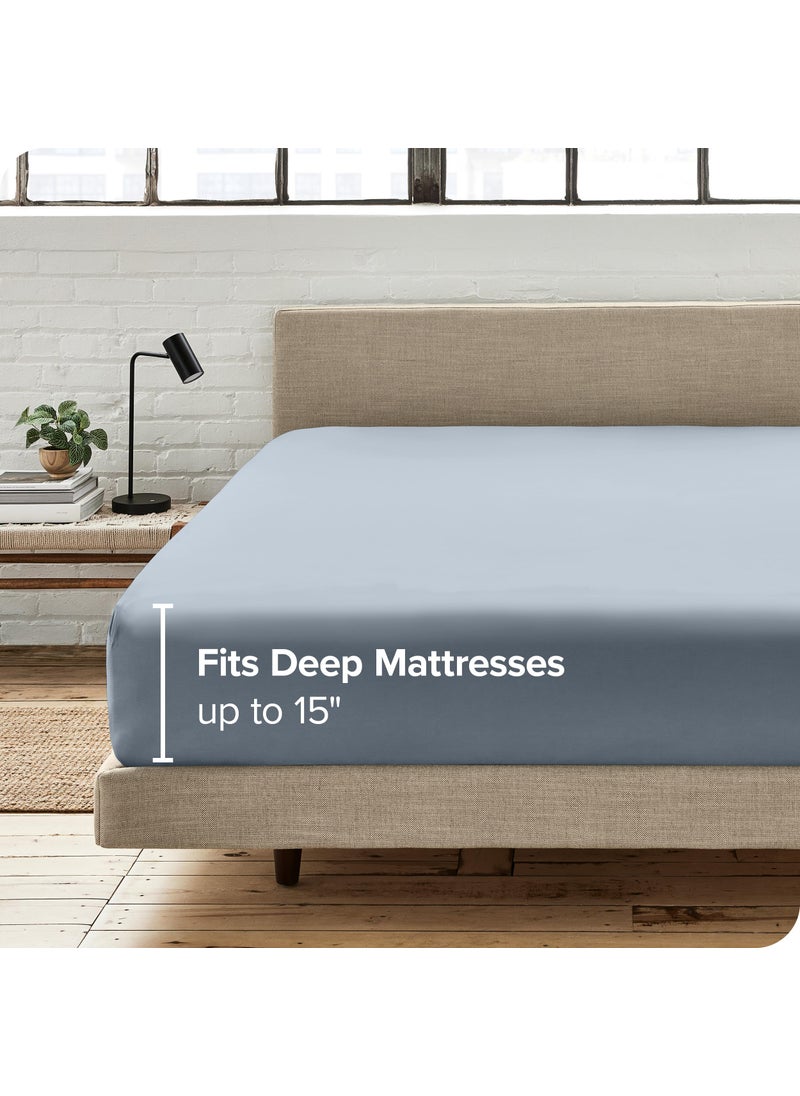 Bare Home Bare Home 100% Organic Cotton Queen Bottom Sheet - Crisp Percale Weave - Lightweight & Breathable - Deep Pocket Fitted Sheet (Queen  Dusty Blue)  - Image 3
