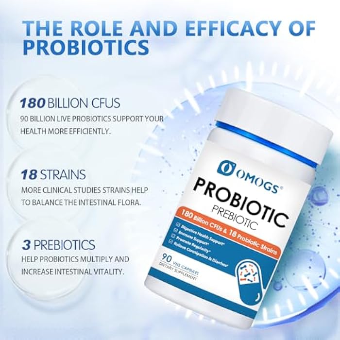 OMOGS Probiotics 180 Billion CFUs 18 Strains, 3 Prebiotics, Helps Digestive, Gut Health, Immune, Supports Occasional Constipation, Diarrhea & Gas - for Women & Men, 90 Capsules - Image 3