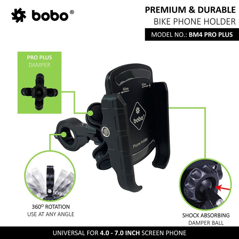 Bobo BM4 PRO Plus Jaw-Grip with PRO Plus Vibration Damper Waterproof Bike/Motorcycle/Scooter Mobile Phone Holder Mount, Ideal for Maps and GPS Navigation (Black) - Image 2