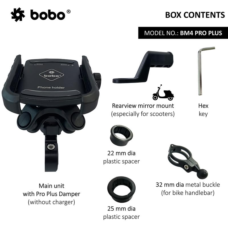 Bobo BM4 PRO Plus Jaw-Grip with PRO Plus Vibration Damper Waterproof Bike/Motorcycle/Scooter Mobile Phone Holder Mount, Ideal for Maps and GPS Navigation (Black) - Image 3