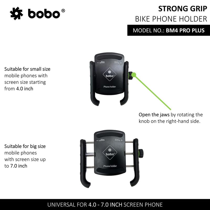 Bobo BM4 PRO Plus Jaw-Grip with PRO Plus Vibration Damper Waterproof Bike/Motorcycle/Scooter Mobile Phone Holder Mount, Ideal for Maps and GPS Navigation (Black) - Image 4