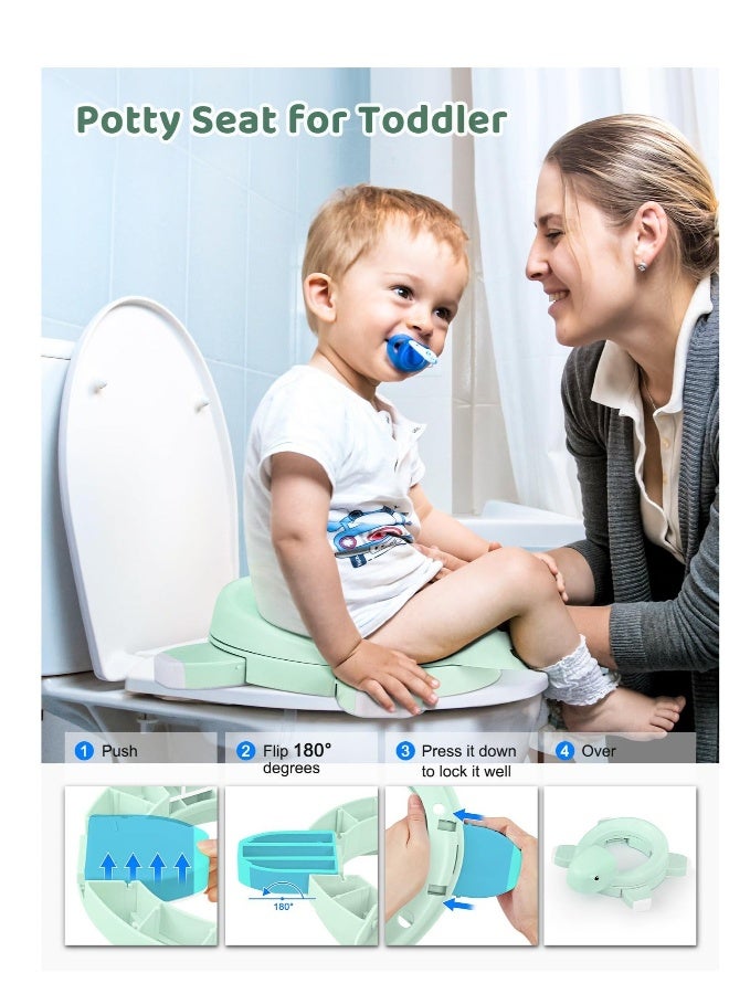 4 in 1 Potty Training Toilet for Kids, Portable Baby Toilet, Potty Training Toilet Seat with Lid and  Splash Guard, Including 20 Pcs Storage Bag, for Home, Travel (Green) - Image 2