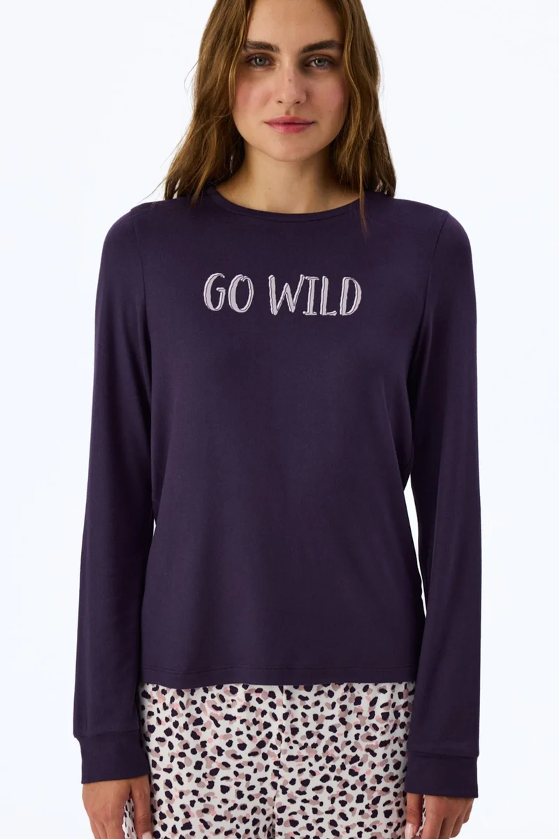 Penti PENTI Midnight Mood Slogan Print Long Sleeve T-Shirt Pyjama Top