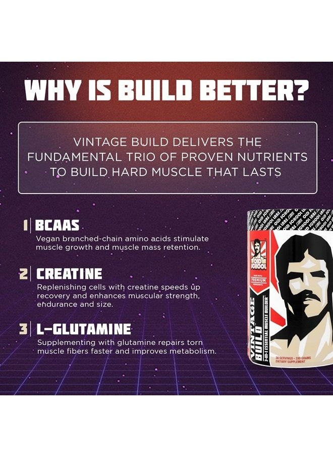 Old School Labs - Vintage Build – Post Workout Recovery & Muscle Building Powder Drink for Muscular Strength & Growth - Reduces Soreness – Creatine Monohydrate, BCAAs, L-Glutamine – Juicy Watermelon Flavor – 330g - Image 1