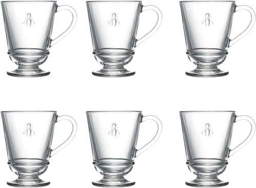 La Rochere Napoleon Bee Glass Coffee Cups 6 Pack  9 oz  Clear  Dishwasher Safe