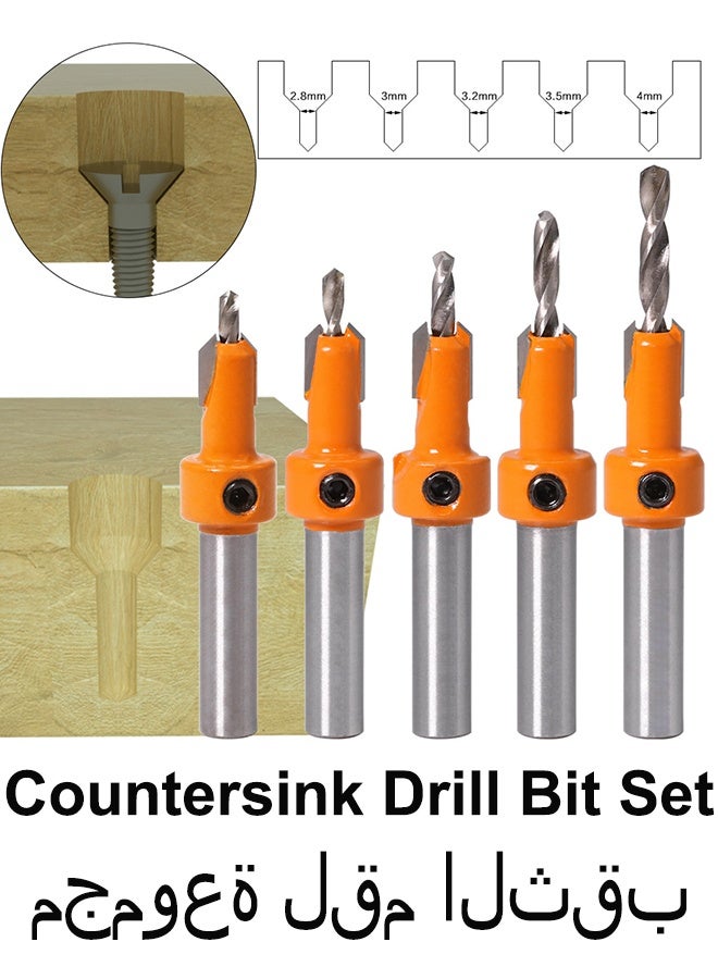 5 Pcs HSS Countersink Drill Bit Set Woodworking Chamfer Screws Hole Drills Bit for Wood Drilling Plastic Drilling Holes 2.8mm, 3mm, 3.2mm, 3.5mm, 4mm Drill Tools & Accessories - Image 1