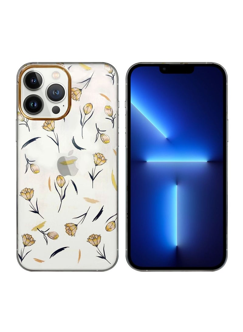JOWAY حافظة آيفون 13 برو الزهرية الشفافة فائق النحافة مضادة للصدمات بتصميم طباعة الزهور 8 - Image 2