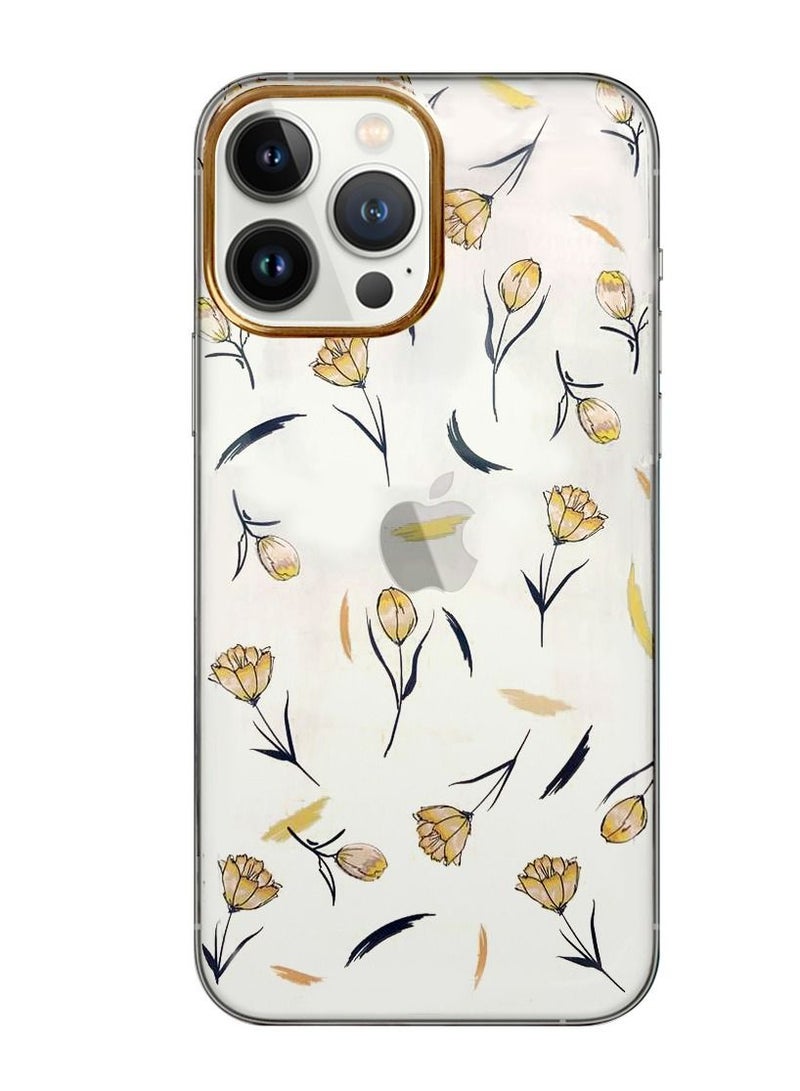 JOWAY حافظة آيفون 13 برو الزهرية الشفافة فائق النحافة مضادة للصدمات بتصميم طباعة الزهور 8 - Image 1
