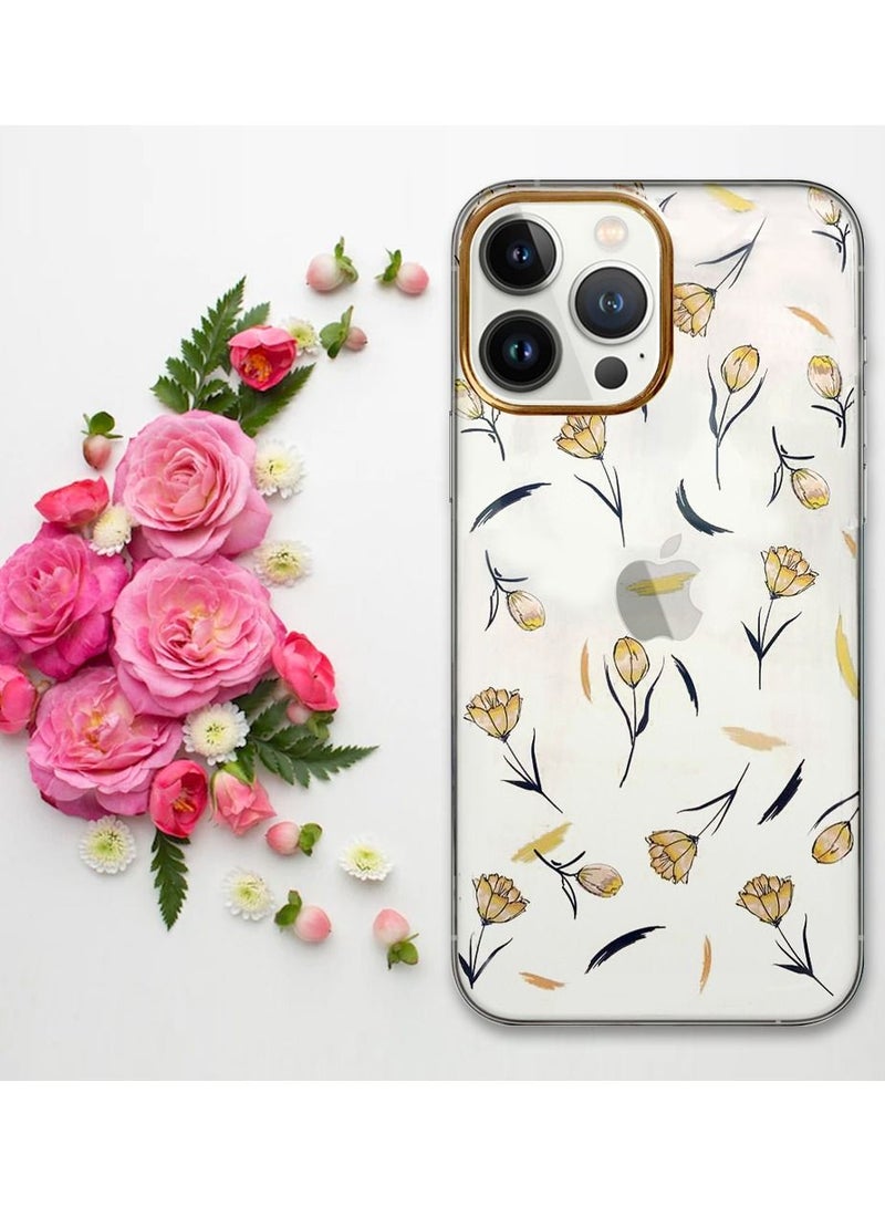 JOWAY حافظة آيفون 13 برو الزهرية الشفافة فائق النحافة مضادة للصدمات بتصميم طباعة الزهور 8 - Image 5