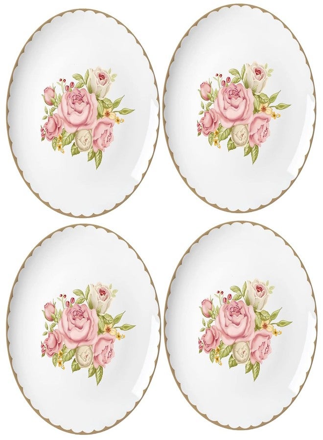 Bicuzat Vintage Floral Flowers Pattern Ceramic Salad Plates, Pasta Plates, Fruit Plates, Appetizer Plates, Dessert Dishes,Dinner Plates, Holiday Plates, Home Decoration, Set of 4-Rose - Image 1