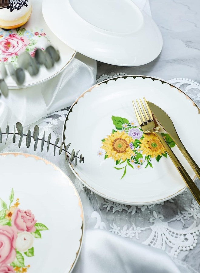 Bicuzat Vintage Floral Flowers Pattern Ceramic Salad Plates, Pasta Plates, Fruit Plates, Appetizer Plates, Dessert Dishes,Dinner Plates, Holiday Plates, Home Decoration, Set of 4-Rose - Image 4