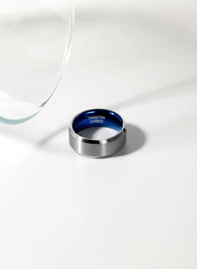 TRUMIUM خواتم تنجستين كاربيد 6 مم للرجال والنساء، خاتم زفاف بتصميم ثنائي اللون فضي أزرق غير لامع، مريح للارتداء، مقاس 13 - Image 3
