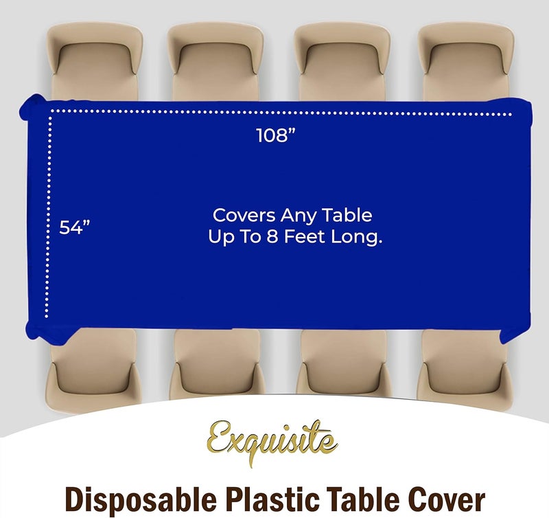 Exquisite 12-Pack Premium Plastic Tablecloth 54in. x 108in. Rectangle Table Cover - Dark Blue - Image 4