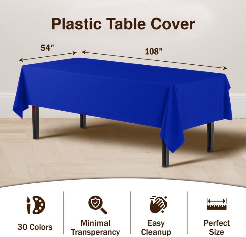 Exquisite 12-Pack Premium Plastic Tablecloth 54in. x 108in. Rectangle Table Cover - Dark Blue - Image 3