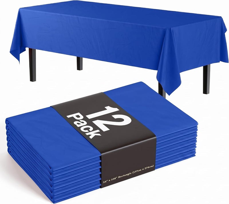 Exquisite 12-Pack Premium Plastic Tablecloth 54in. x 108in. Rectangle Table Cover - Dark Blue - Image 1