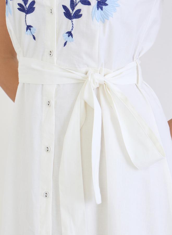 Styli White Embroidered Yoke Shirt Maxi Dress - Image 5