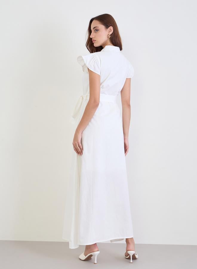 Styli White Embroidered Yoke Shirt Maxi Dress - Image 4