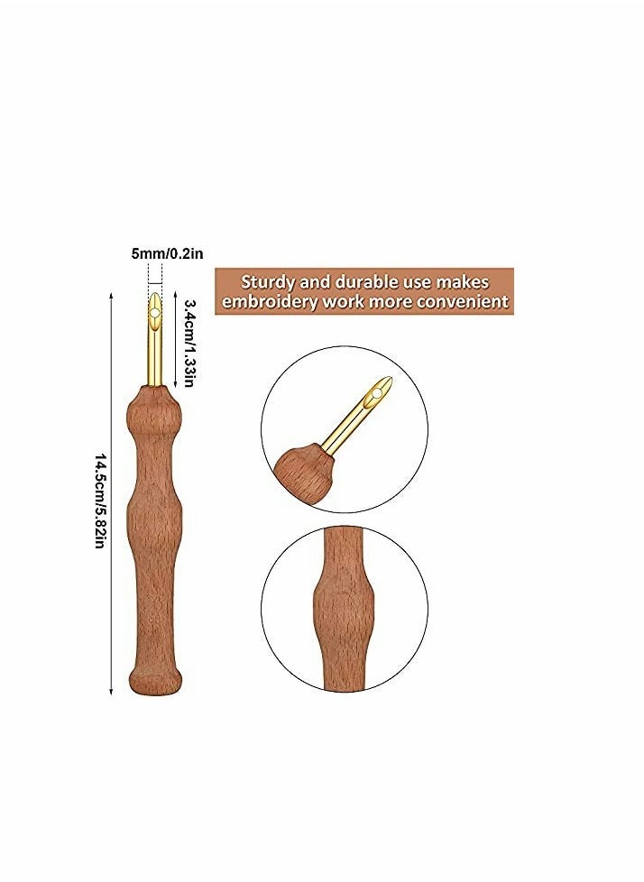 21 Pcs Punch Needle Embroidery Kits Adjustable Rug Yarn Punch Needle, Wooden Handle Embroidery Pen,Embroidery Hoops,scissors, Needle Threader, Punch Needle Cloth for DIY Starter Kit - Image 5