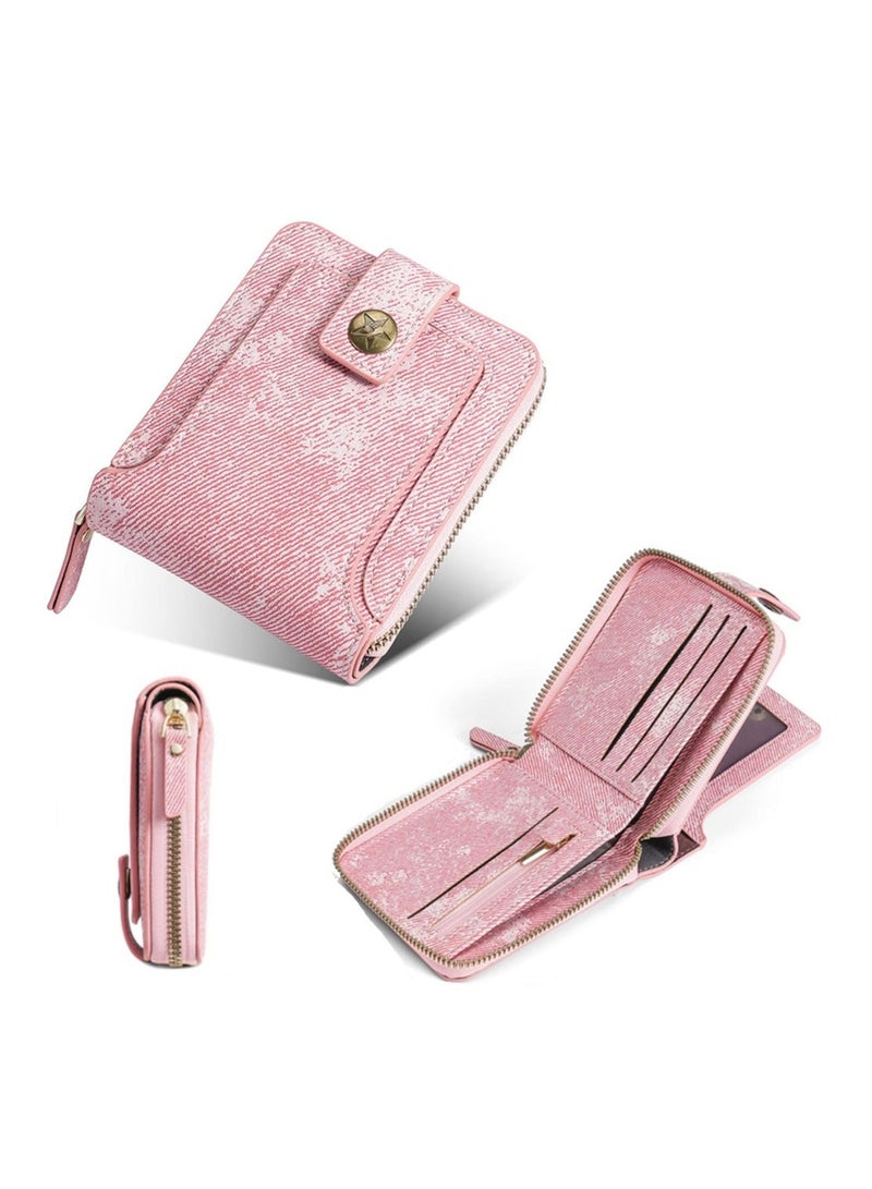 Y&D Small Wallet for Women Ladies Bifold Card Holder Rfid Slim Coin Purse Zipper Short Wallets Fashion Leather Pink - Image 1