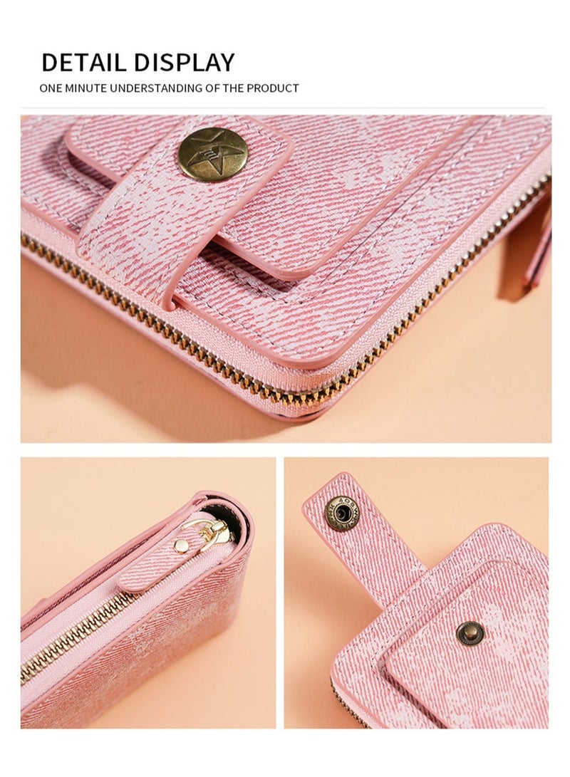 Y&D Small Wallet for Women Ladies Bifold Card Holder Rfid Slim Coin Purse Zipper Short Wallets Fashion Leather Pink - Image 4