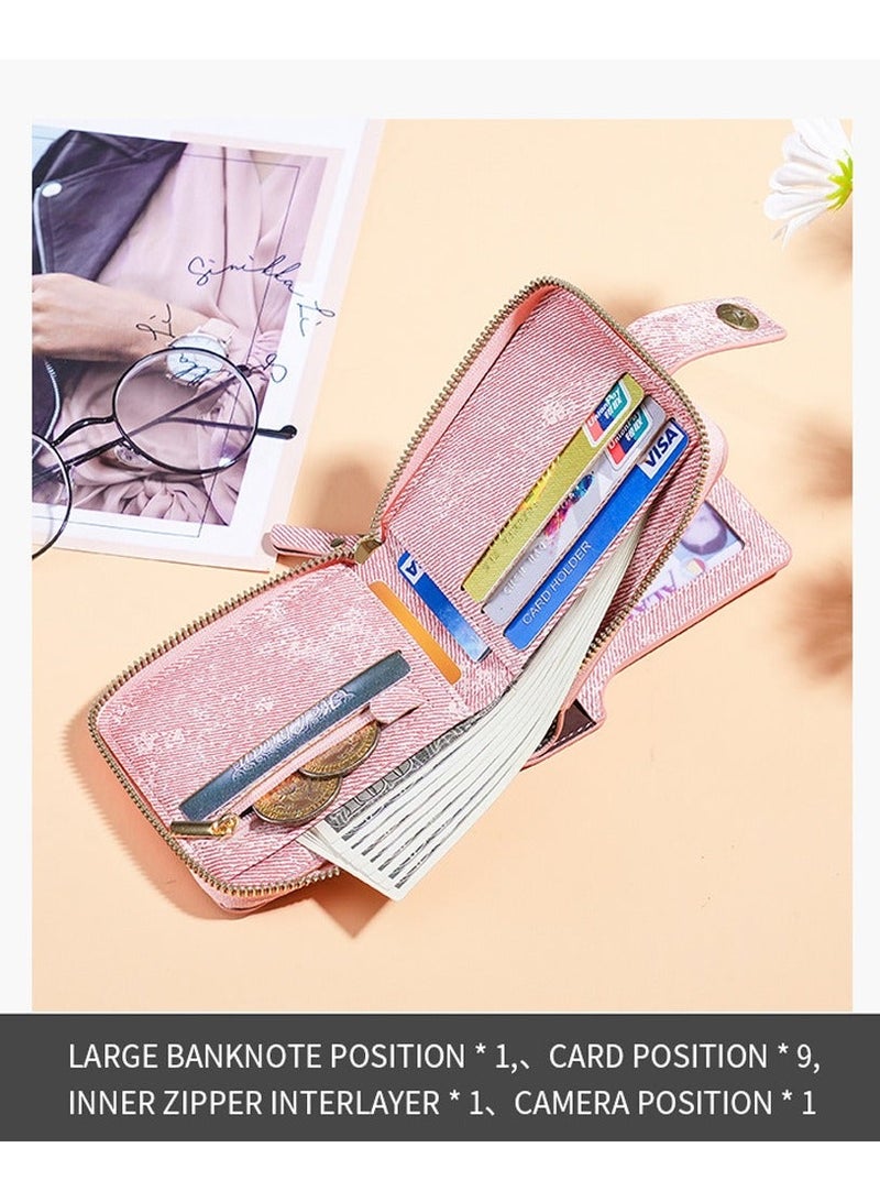 Y&D Small Wallet for Women Ladies Bifold Card Holder Rfid Slim Coin Purse Zipper Short Wallets Fashion Leather Pink - Image 3