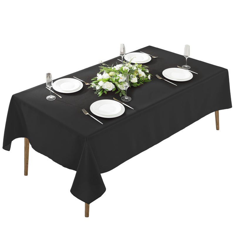 Craft And Party Rectangle Tablecloth 60 x 126 Inch Black Tablecloth 8ft Rectangle Table Cloth Polyester Fabric Washable Tablecloth for Home Party Wedding or Restaurant Use