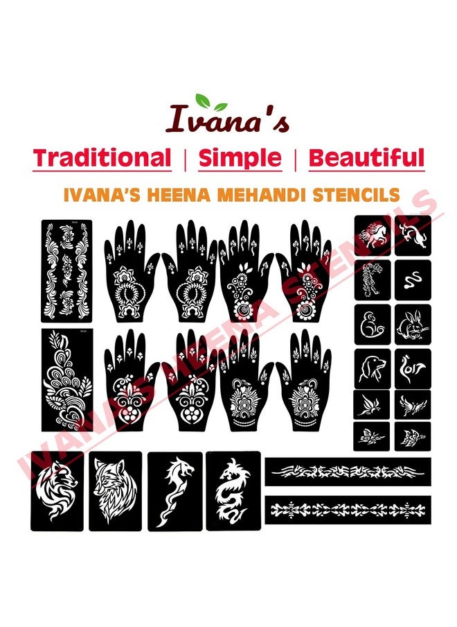 ivana's - Set Of 34 Pcs Combo Pack, Reusable Mehandi For Hands Henna, Wrist, Body, Back, Neck, Face Combo Pack For Girls And Kids Easy To Use In Just 4 Steps Indian Design Collection, A-2024 - Image 1
