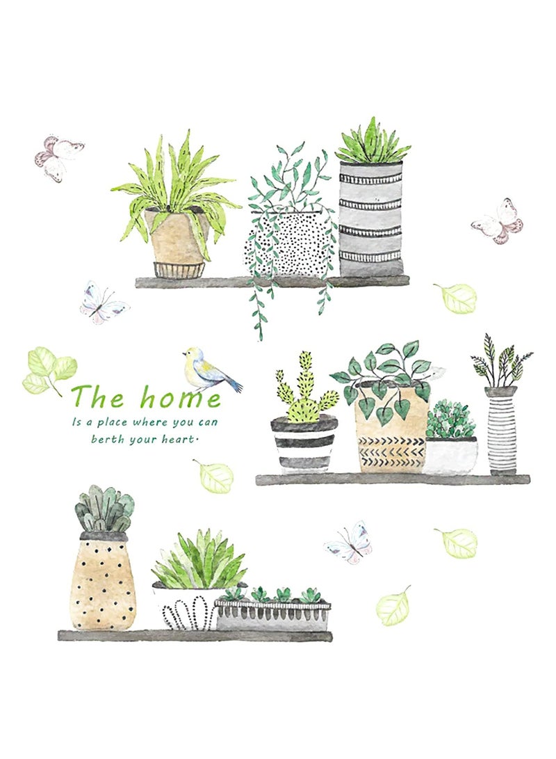 Set of 2 Plant Wall Decals for Bedroom and Living Room, Boho Style Fresh Potted Plant Stickers, Self-Adhesive Wall Art for Dormitory and Corridor Decor