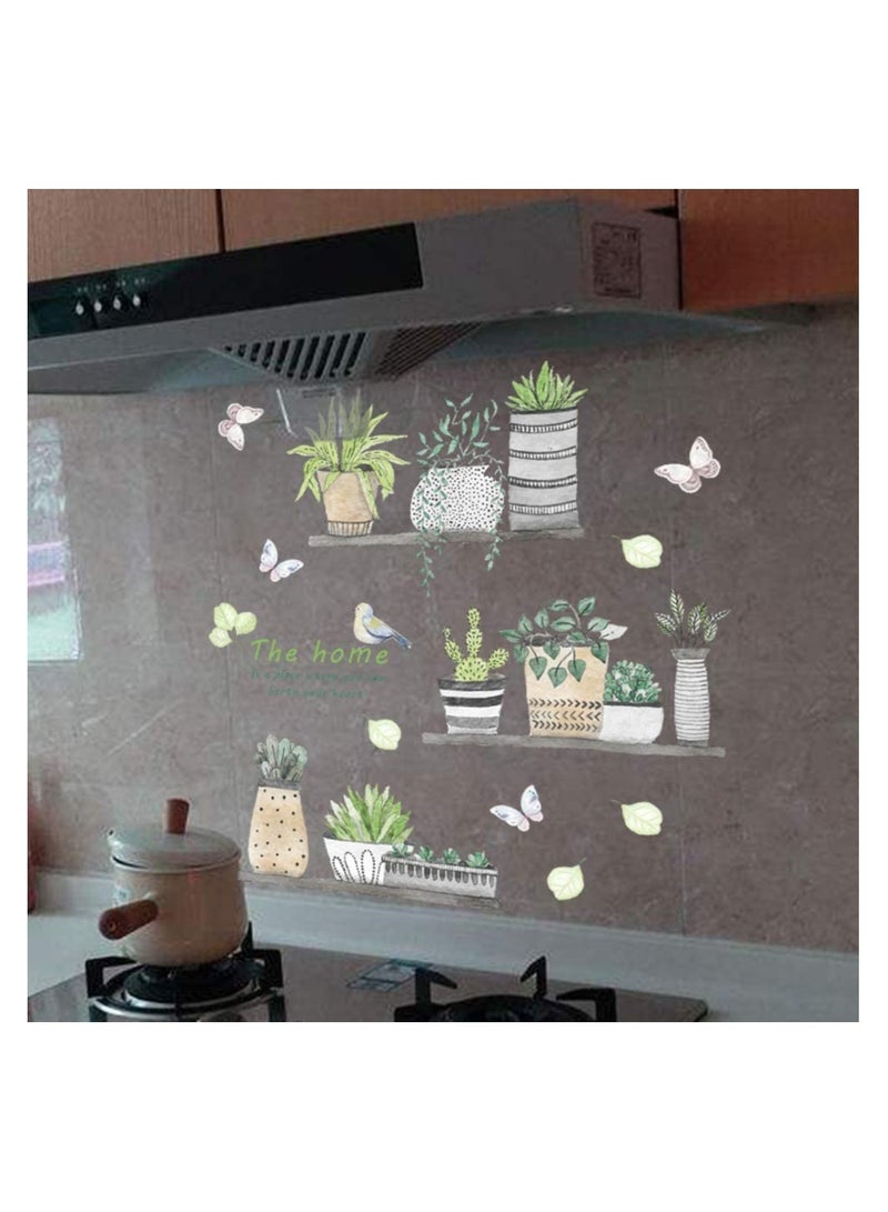 Set of 2 Plant Wall Decals for Bedroom and Living Room, Boho Style Fresh Potted Plant Stickers, Self-Adhesive Wall Art for Dormitory and Corridor Decor