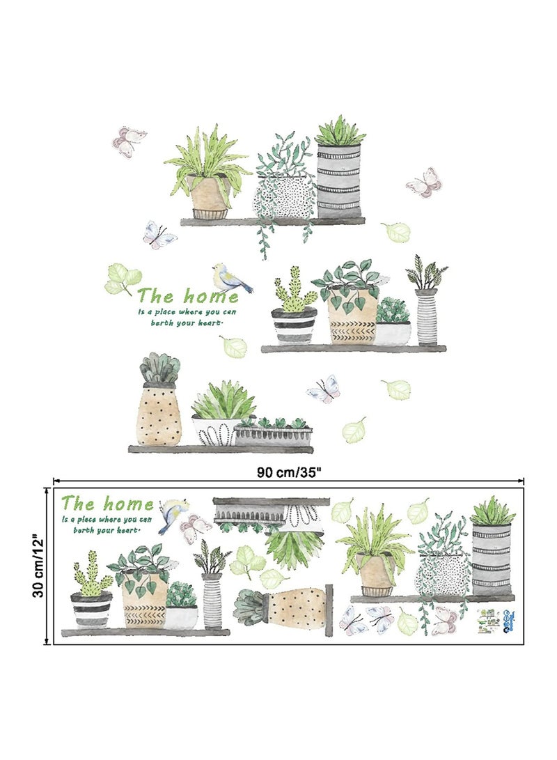 Set of 2 Plant Wall Decals for Bedroom and Living Room, Boho Style Fresh Potted Plant Stickers, Self-Adhesive Wall Art for Dormitory and Corridor Decor