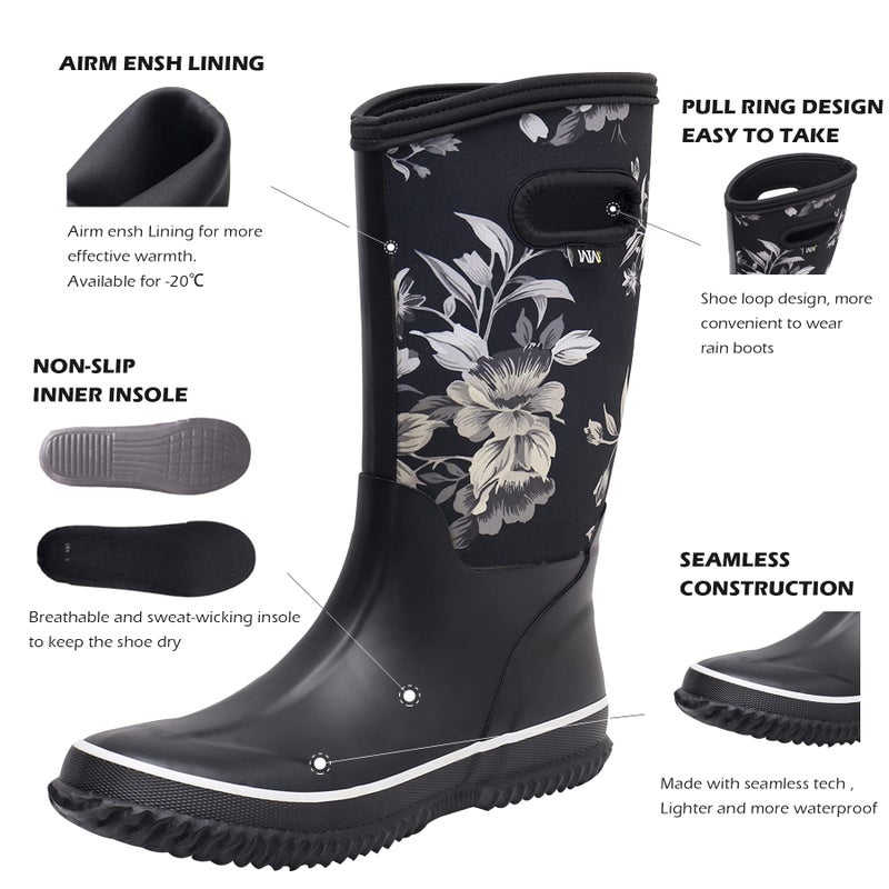 WTW Mid Calf Rain Boots for Women - Waterproof Insulated Neoprene Mud Boots Outdoor Hunting Garden Boots - Image 2