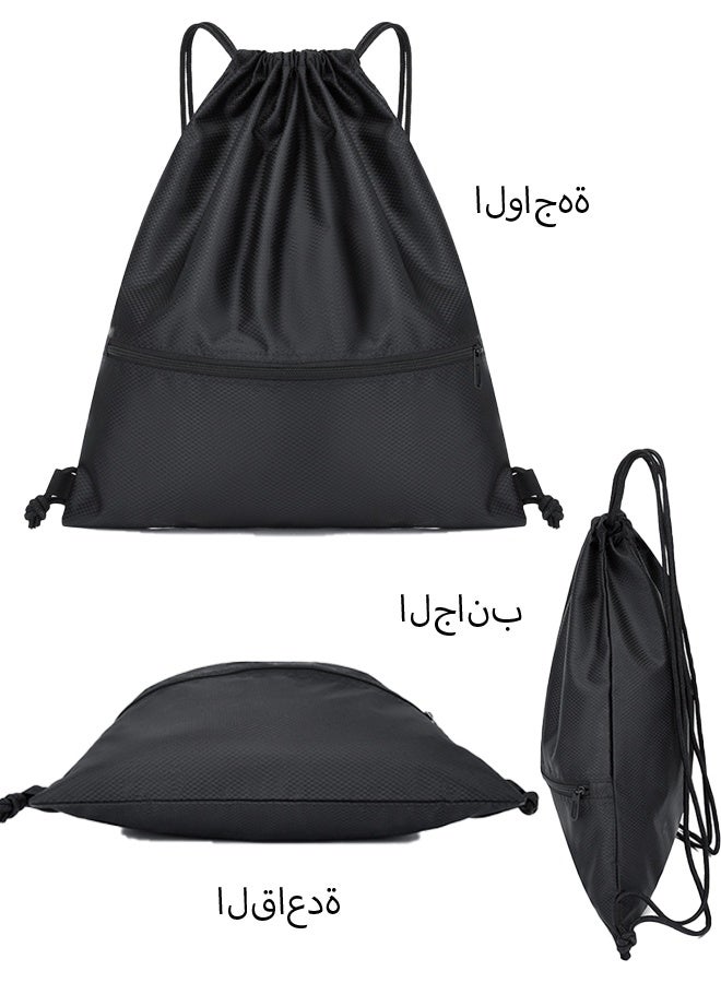 KANGLI Drawstring Backpack,Sports Canvas Bag,Waterproof Oxford Fabric Drawstring Bag,Swimming Bag,Basketball Bag,Soccer Bag,Zipper, 42*49cm,Black - Image 3