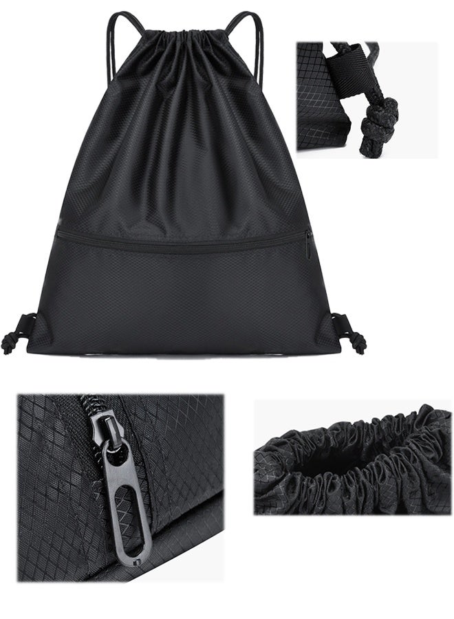 KANGLI Drawstring Backpack,Sports Canvas Bag,Waterproof Oxford Fabric Drawstring Bag,Swimming Bag,Basketball Bag,Soccer Bag,Zipper, 42*49cm,Black - Image 4