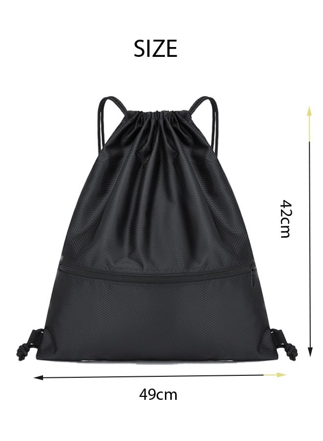 KANGLI Drawstring Backpack,Sports Canvas Bag,Waterproof Oxford Fabric Drawstring Bag,Swimming Bag,Basketball Bag,Soccer Bag,Zipper, 42*49cm,Black - Image 5