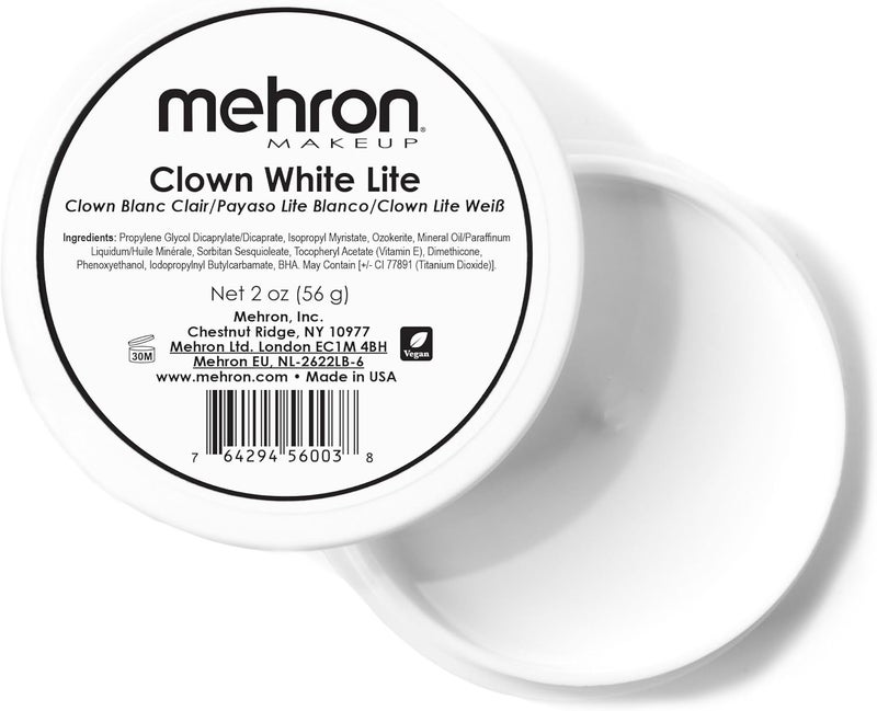 Mehron Makeup Clown White Lite - Professional White Cream Face Paint for Clowns, Mimes, Cosplay, and Halloween - 2 oz (56g) - Image 1