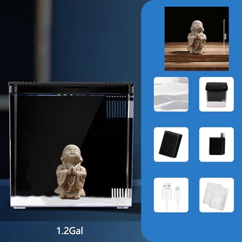 Carefree Fish 1.2Gallon Small Fish Tank Office USB Aquarium LED Light with Filter (Include Sand and Tiny Buddha) for Small Fish and Shrimp - Image 2